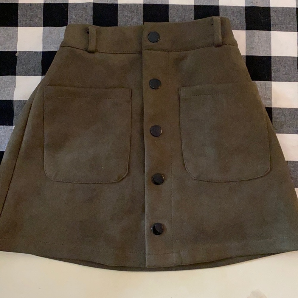 Snap Up Suede Miniskirt Olive Green